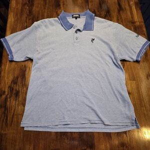 Ashworth Polo Shirt Blue White Stripe Mens medium Vtg Embroidered Golf Caddy